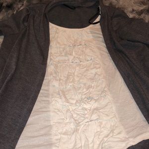 Cute white ruffled shirt connected to gray jacket